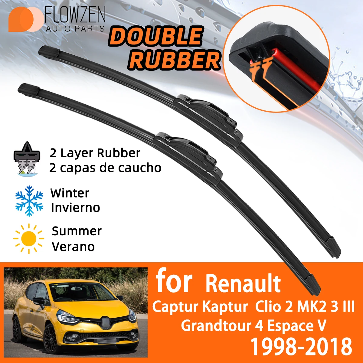 Car Wiper Blades for Renault Captur Kaptur Clio 2 3 Grandtour 4 Espace Rubber Windscreen Wipers Winter Summer Wear Accessories