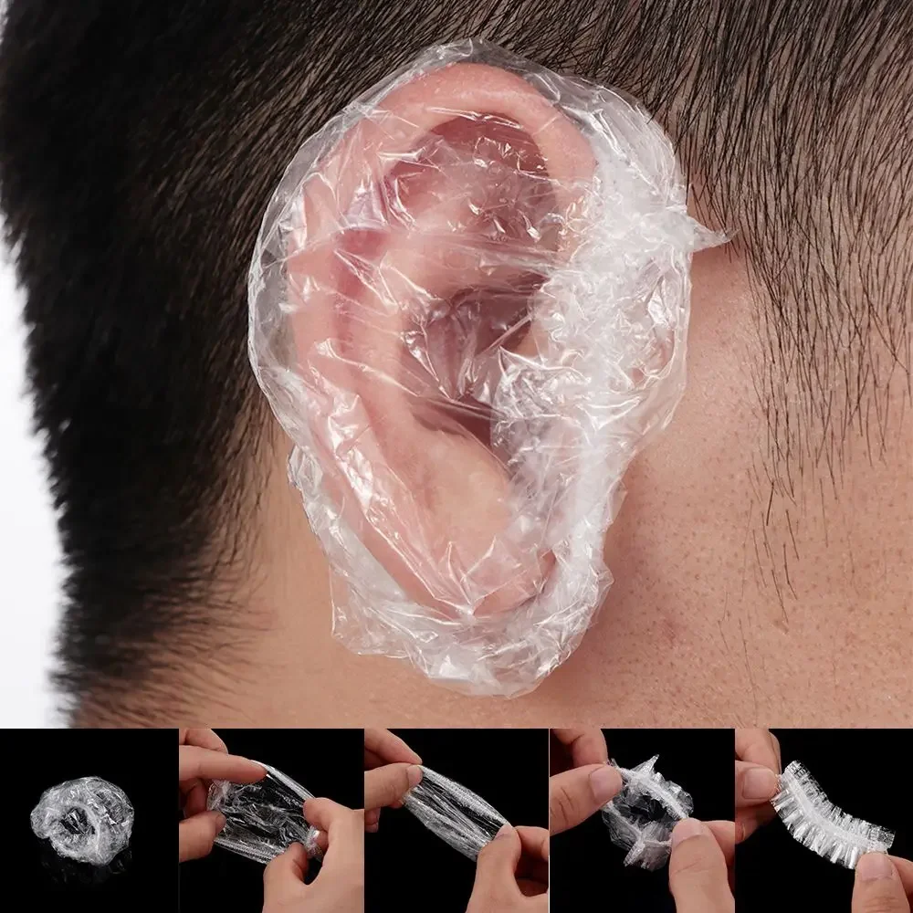 

100Pcs Disposable Waterproof Ear Cover Transparent Elastic Bath Shower Salon Dyeing Hair Ear Protector Cover Hair Dyeing Tool