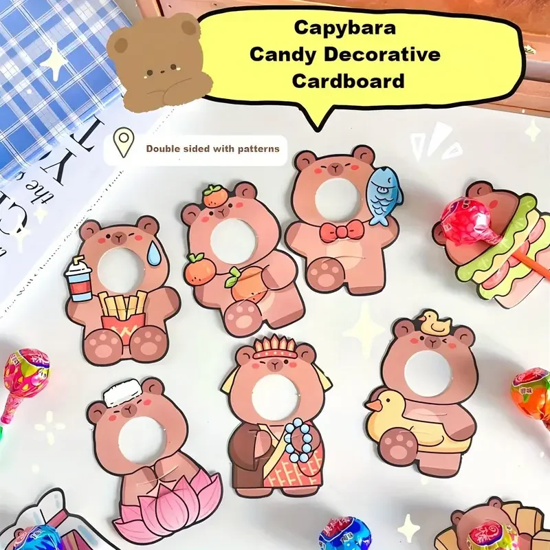 60 قطعة/المجموعة الكرتون الحيوان كابيبارا موضوع مصاصة حامل بطاقات DIY الحلوى التفاف بطاقات للأطفال عيد ميلاد الطفل دش ديكور الحفلات