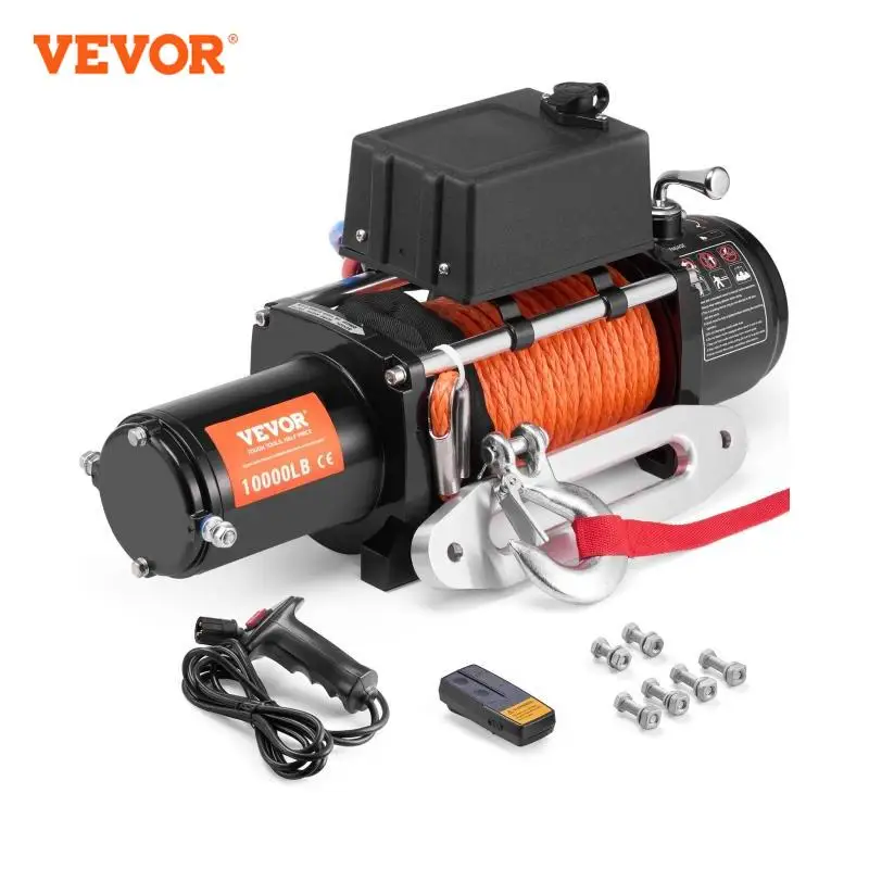 VEVOR 10000lbs Electric Winch 12V Truck Car Winch with 65 ft Synthetic Rope Wireless Control IP55 for Towing Off-Road SUV Jeep