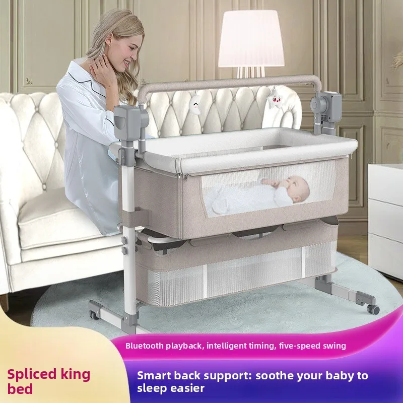 Babyfond Electric Newborn Bassinet Rocking Cradle, 5 Swing Modes & 3 Timer Settings, Height Adjustable Bedside travel Baby Crib