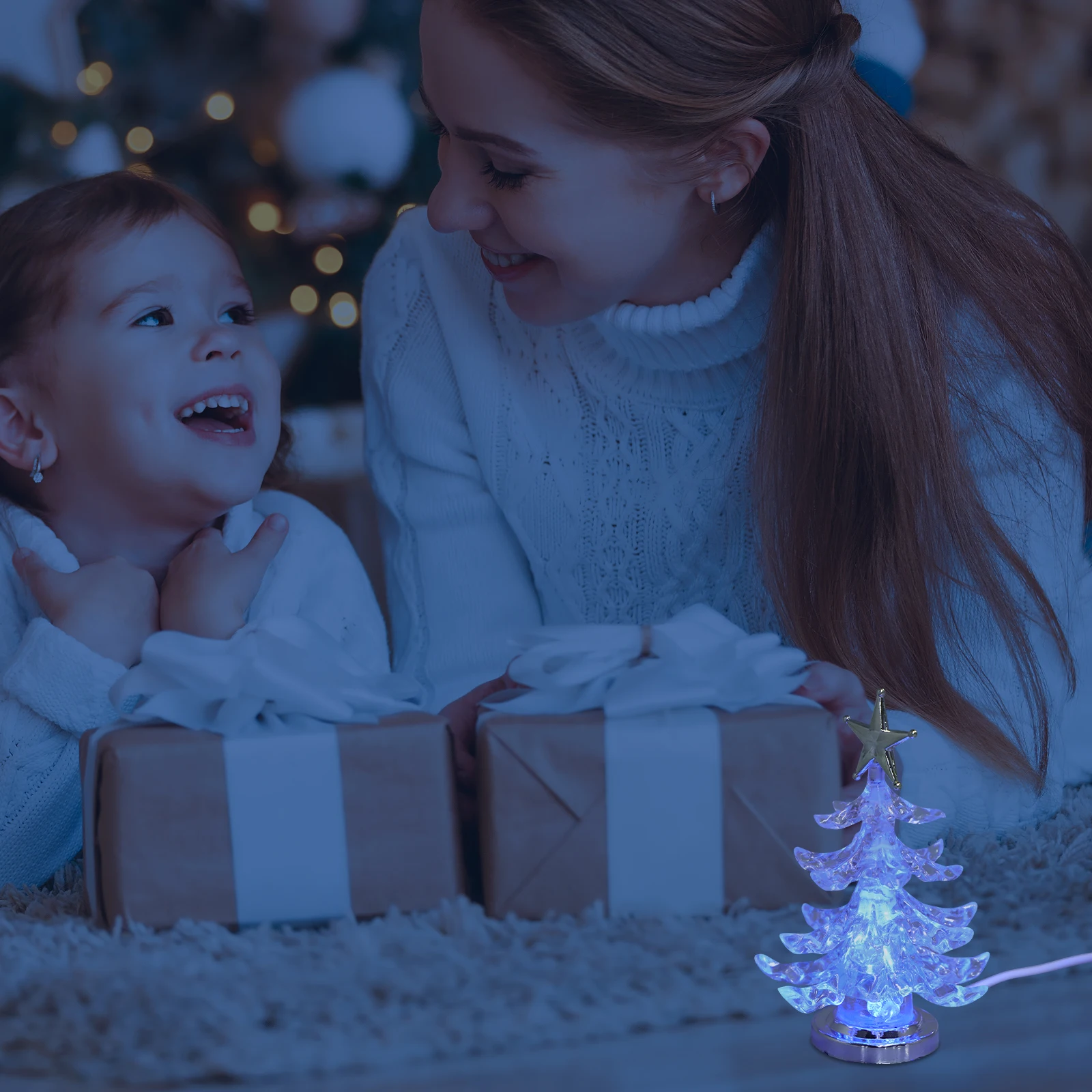 

2pcs Christmas Tree Night Rgb Flashing Glowing Tree Light Bedside Lamp Table Lamp For Bedroom Home Office Led Usb