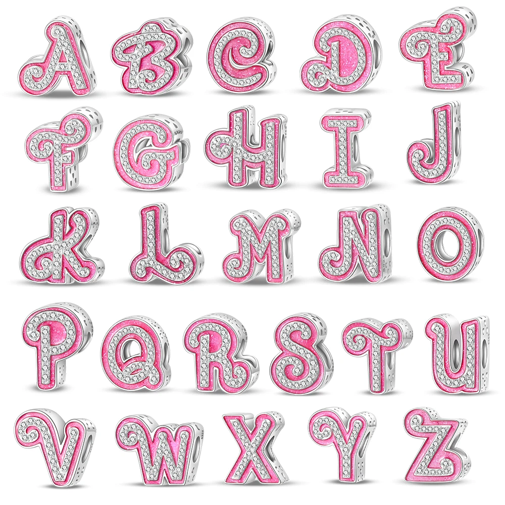 Alphabet Series 925 Sterling Silver Pink Gold 26 Letter Series Pendant Beads Fit Bracelet Necklace Lnitial Letter Combination