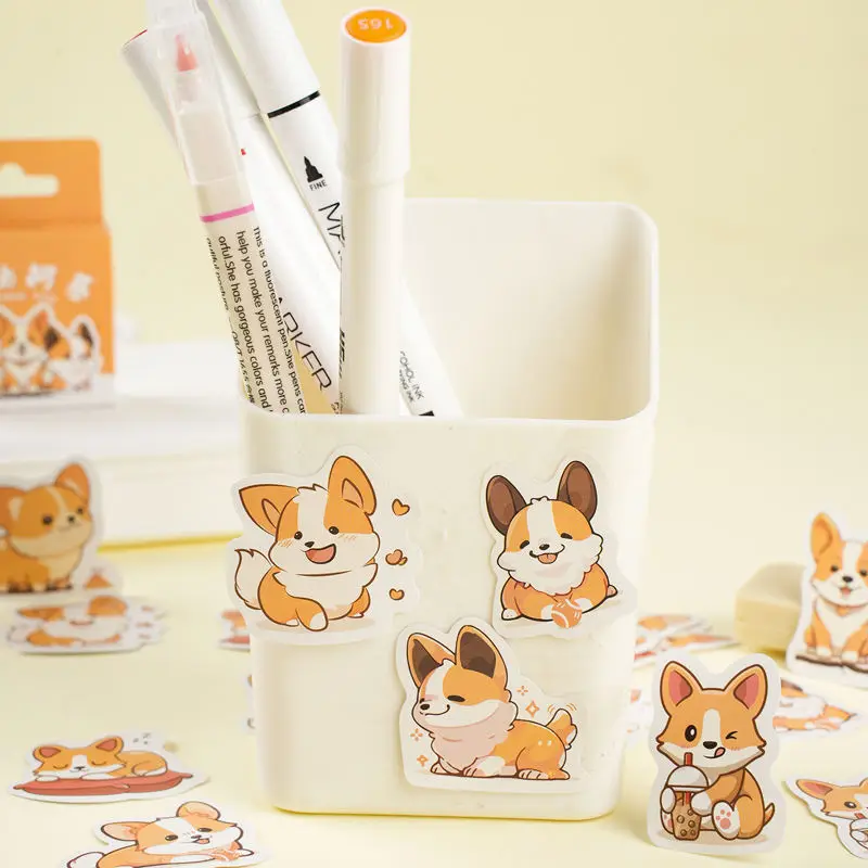 Etori Life 46pcs PVC Cute Cartoon Animal Naughty Puppy Corgi Funny Collage Pattern Student DIY Scrapbooks Decoration Stickers