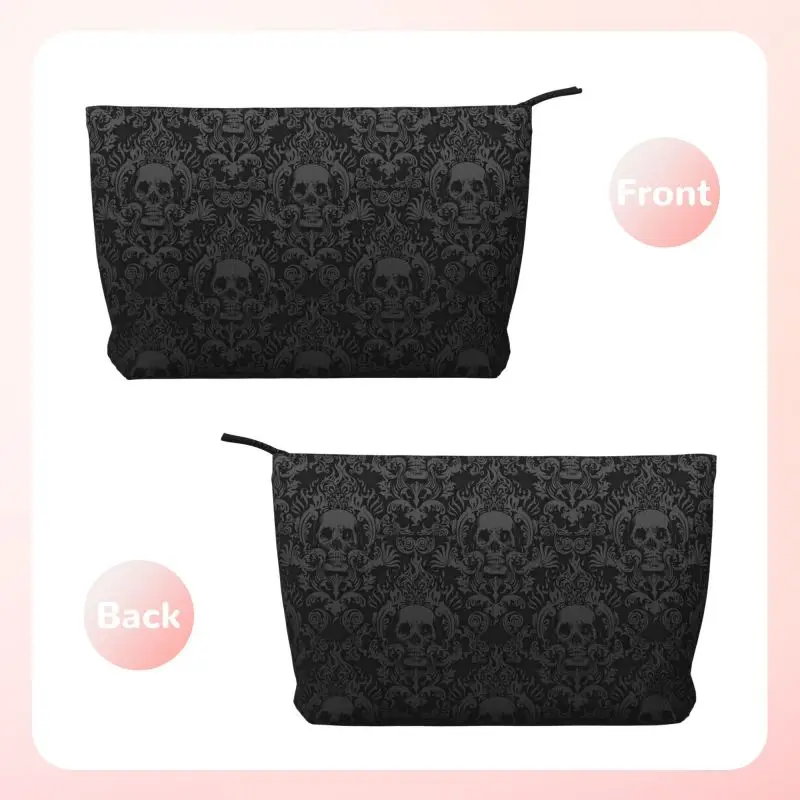 Goth Gothic Black Skull Damask Pattern Toiletry Bag Women Travel Cosmetic Makeup Organizer Lady Portable Storage Dopp Kit Case