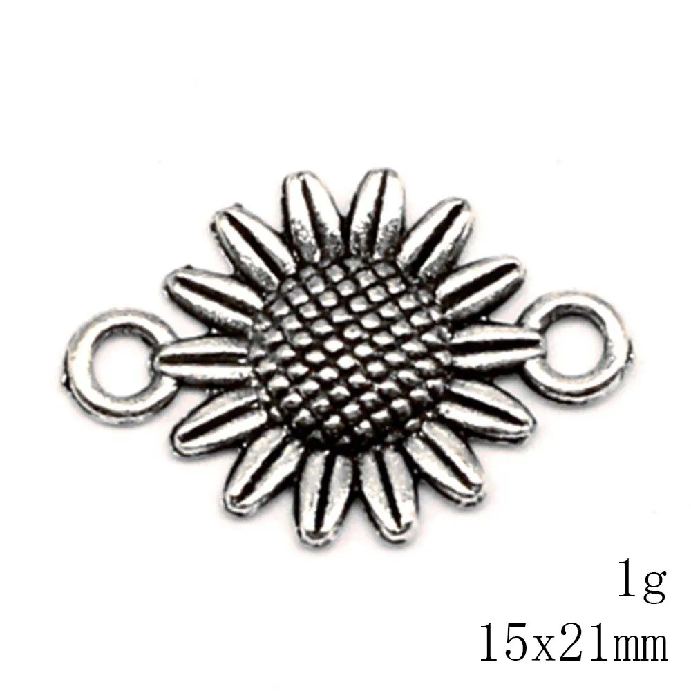 Sunflower Connector Pendants Jewelry Making Accesori Party Jewelry 15x21mm 10pcs Antique Silver Color