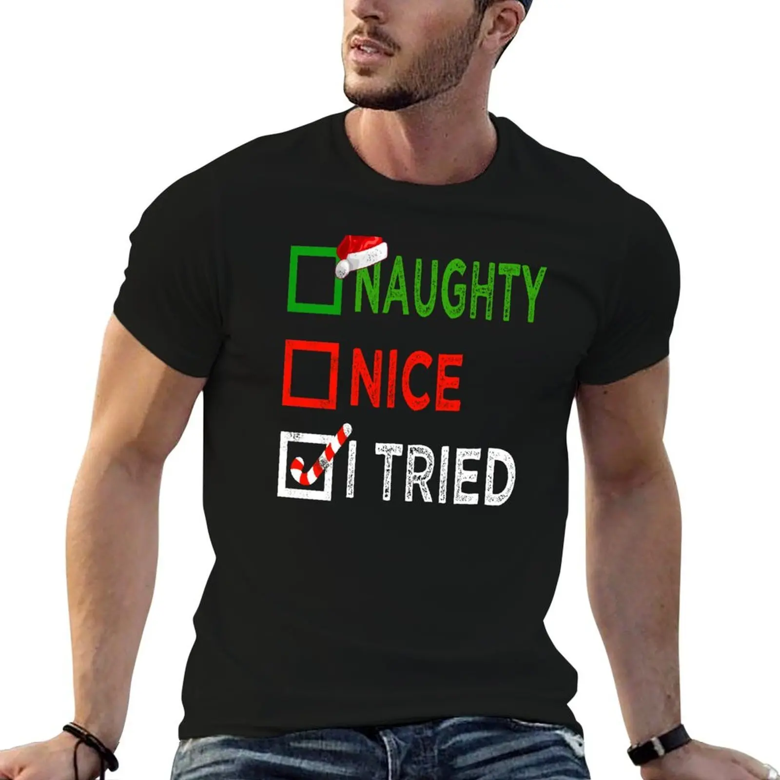 Nice Naughty I Tried christmas 2020 T-Shirt oversize t-shirts man clothes T-shirts for men cotton