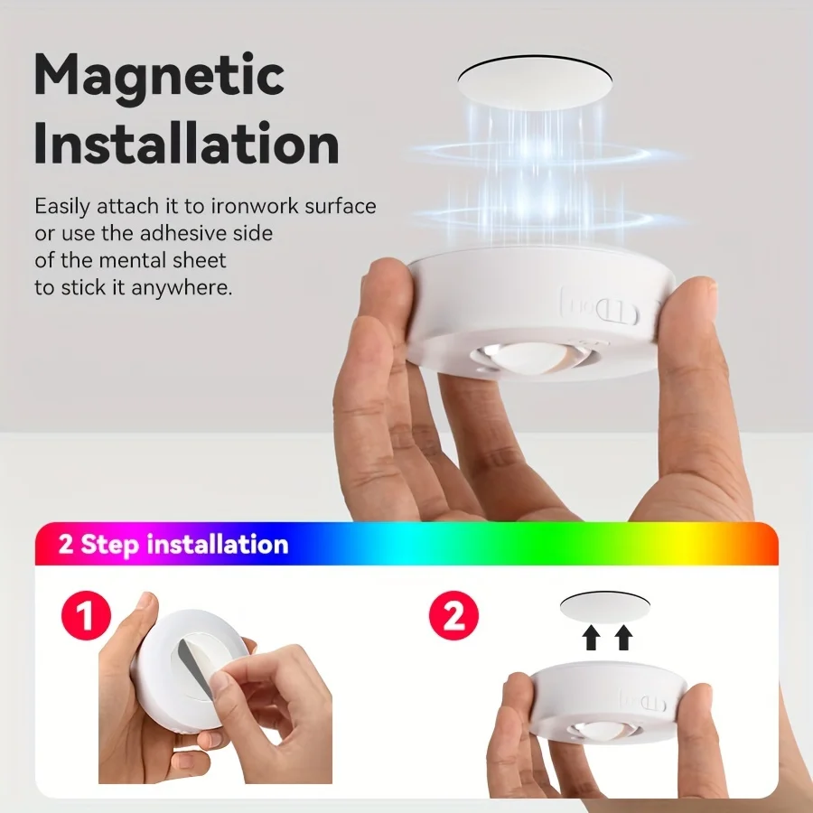 RGB 12 Color Night Light Wireless Remote Control Type-c Rechargeable Light Powered Cabinet Light For Kitchen Wardrobe Bedroom