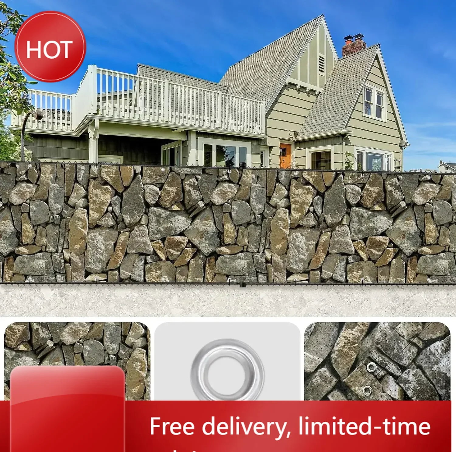 

Time-limited[XMSJ]4'x49'Customized PVC Printed Balcony Privacy Screen Fence, 450 GSM Outdoor Fence Cover with Zip Ties, Realisti