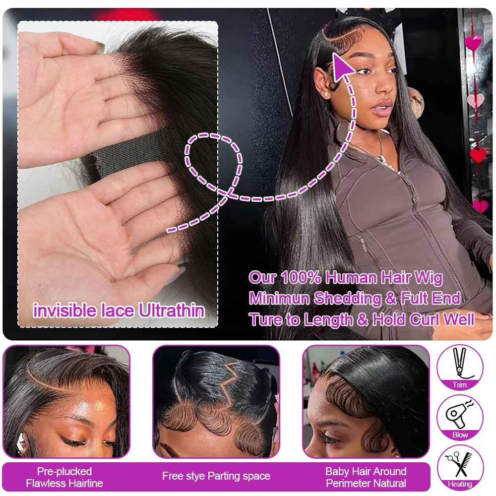 Glueless Perücke 7x5 für Schwarze Frauen 13x6 HD Lace Front Glatt 100% Echthaar 250% Dichte Pre-plucked Versand aus FR Lager – Detail 16