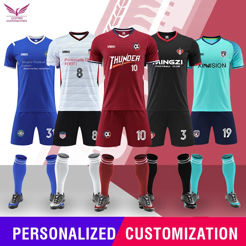 Adult Kids Football Jerseys Sets custom logo Men Soccer Kit Sport Clothes Print Number Football Soccer Set Suit Training suit