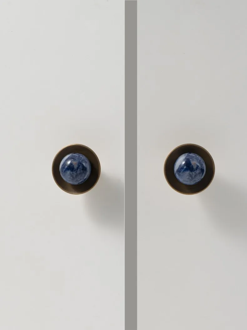 Tinyhob Vintage Antique Bronze Spotted Stone Kitchen Cabinet Furniture Handle with Base / Brass Cupboard Pull Shoe Cabinets