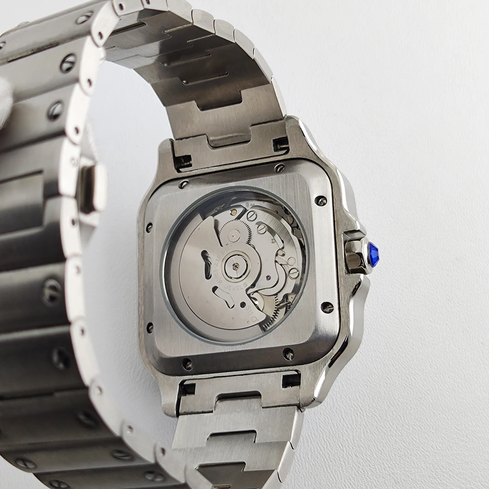 Square men's and women's watches, men's and women's automatic watches, stainless steel bamboo strap casual watches