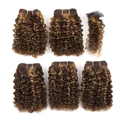 Jerry Curly Human Hair Bundles Brazilian Kinky Curl 5pcs P4/27 Highlight Human Hair Weave Bundles Remy Hair Extension