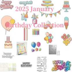 2025 Birthday Party Collection New Die Cutting Stamps Stencil Hot Foil for DIY Scrapbook Decoration Die Template Make Gift Card