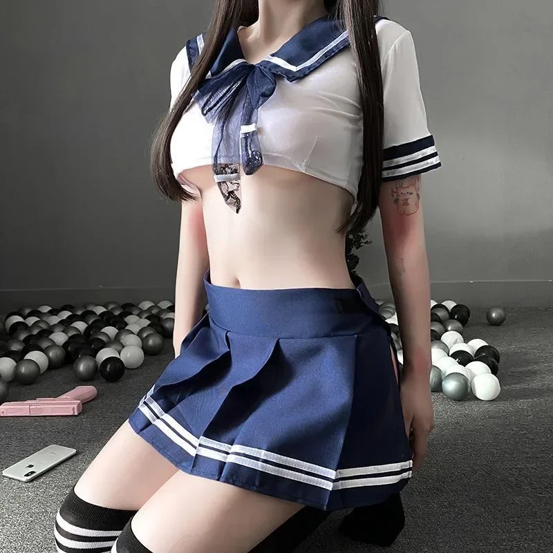 Cosplay Lingerie School Student Uniform Role Play Costume Women Cute Mini Skirt Tight Blouse Set Porn College Girl Cos Anime