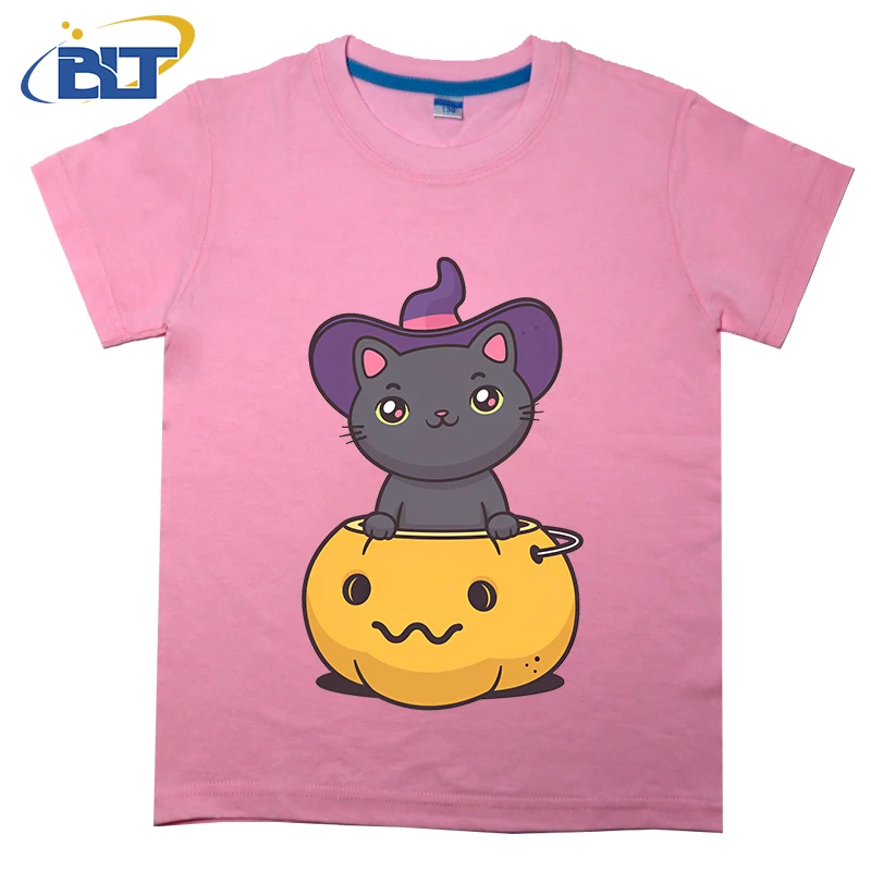 Manga curta t-shirt para meninos e meninas, top de algodão casual, bonito impresso, haloween, verão