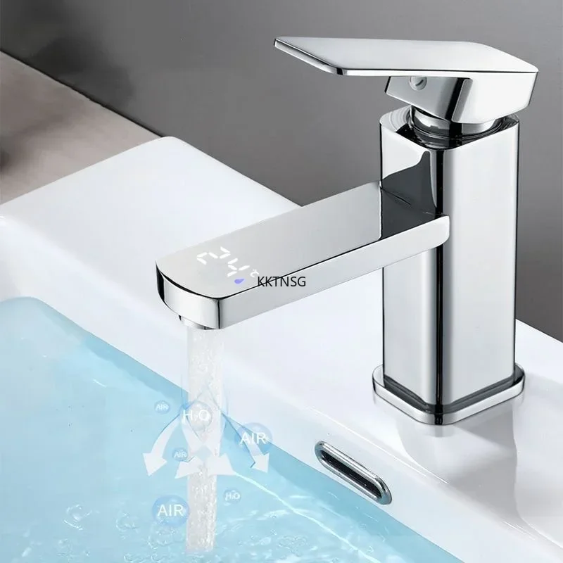 KKTNSG LED Digital Temperature Mixer Taps Bathroom Faucet Sink Basin Smart Deck Mounted Hot Cold Water Tap