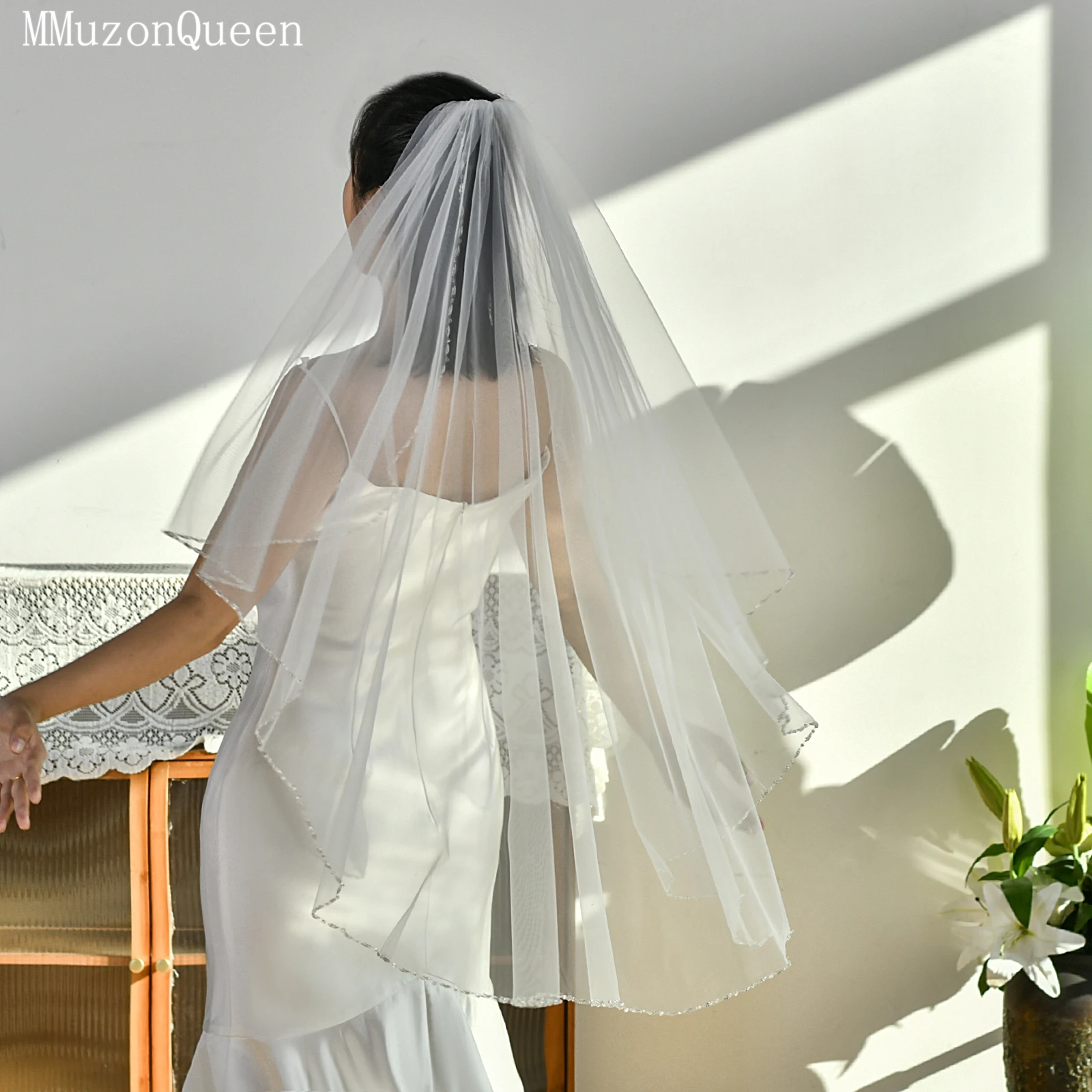 

TOPQUEEN V132 Элегантная свадебная фата с кристаллами и бисером, фата с изогнутыми краями, расшитая бисером, свадебные аксессуары, настраиваемые