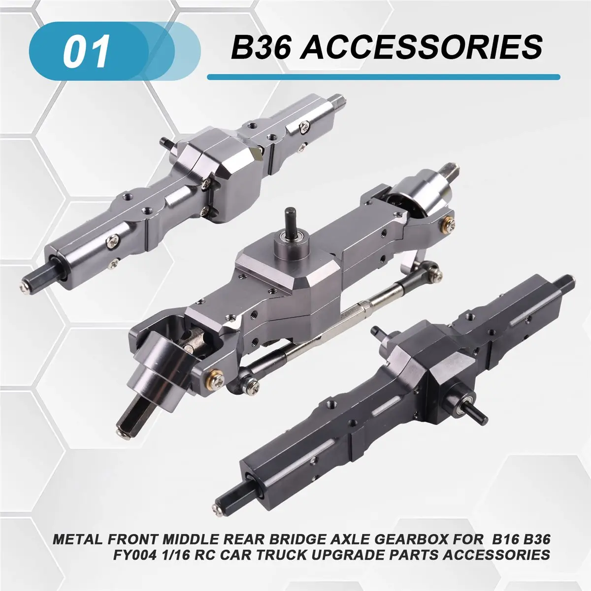 newA10R Metal Front Middle Rear Bridge Axle for B16 B36 FY004 1/16 RC Car Truck Upgrade Parts Accessories
