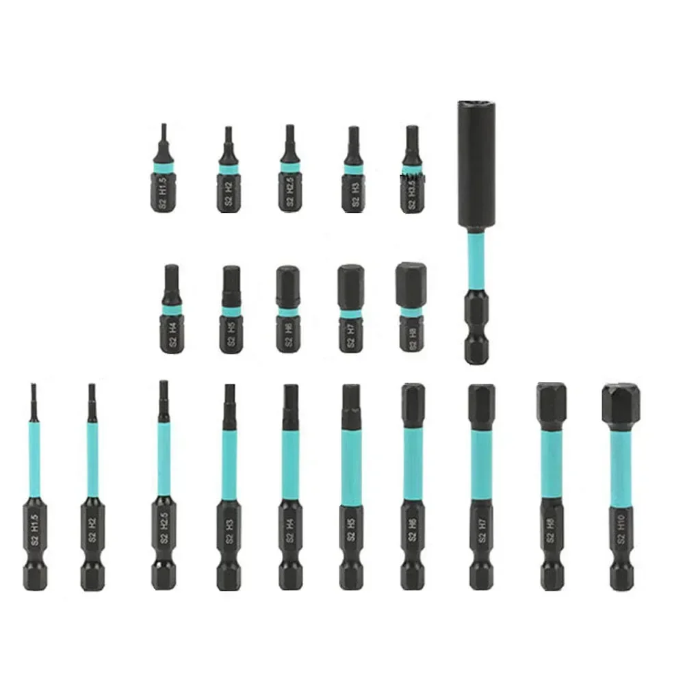 21pcs 25mm 60mm Length Hexagonal Screwdriver Bit Magnetic Head 1/4inch Shank Screwdriver Socket Bit Hand Tools