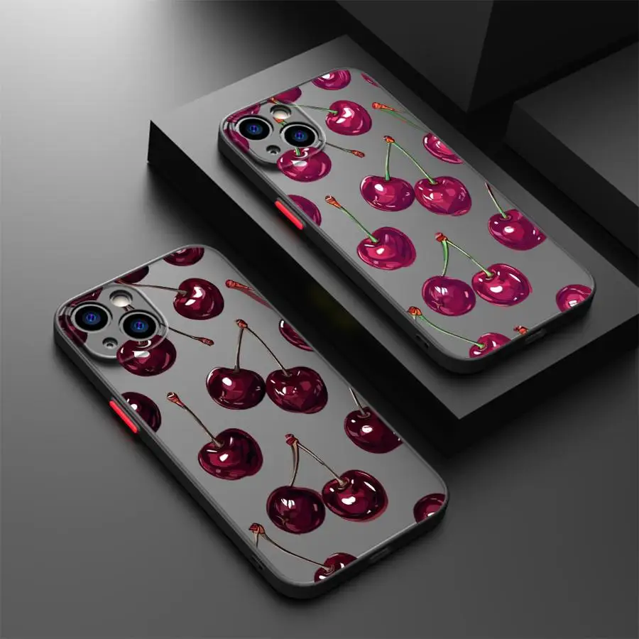 Cartoon Cherry Pattern Phone Case for Apple iPhone 13 Mini XS Max 7 8 15 16 17 14Plus 12 13 11 Pro Max Soft Cover