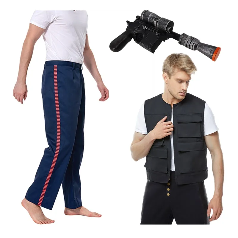 

TV Pistol Props Han Cosplay Solo Vest Pants Costume A New Hope Fantasy Men Stripes Trosures Halloween Carnival Party Suit