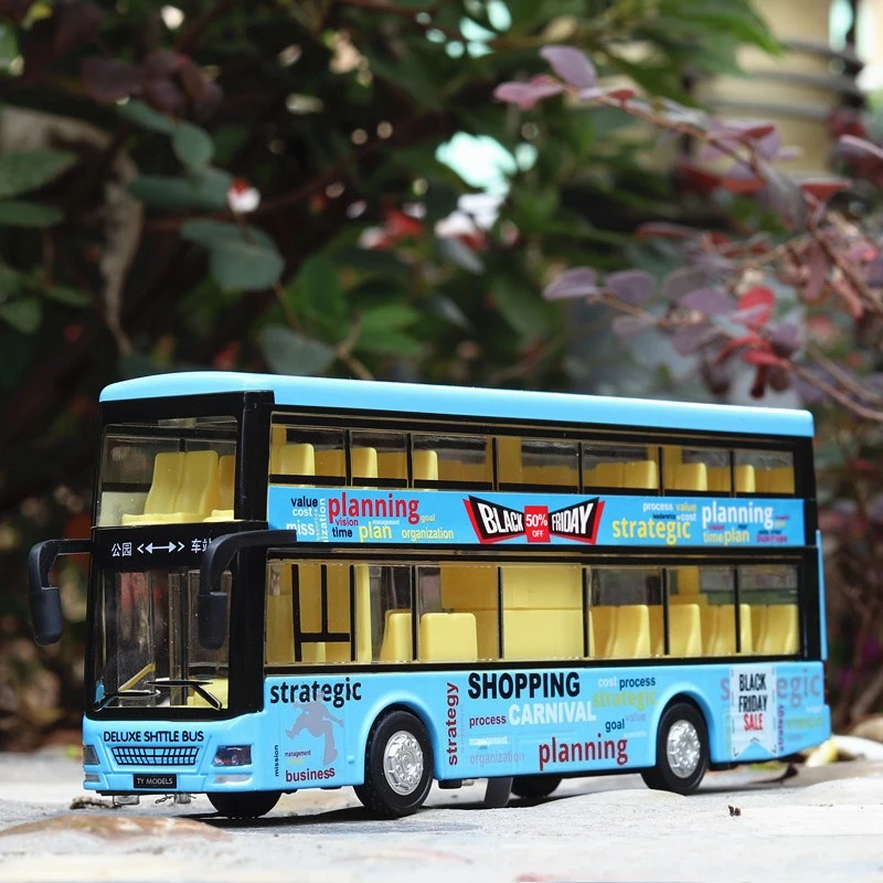 

Skyhawk 1:32 Cartoon Double-decker Bus Simulation Alloy Car Model Can Open The Door Sound and Light Children's Toy Car