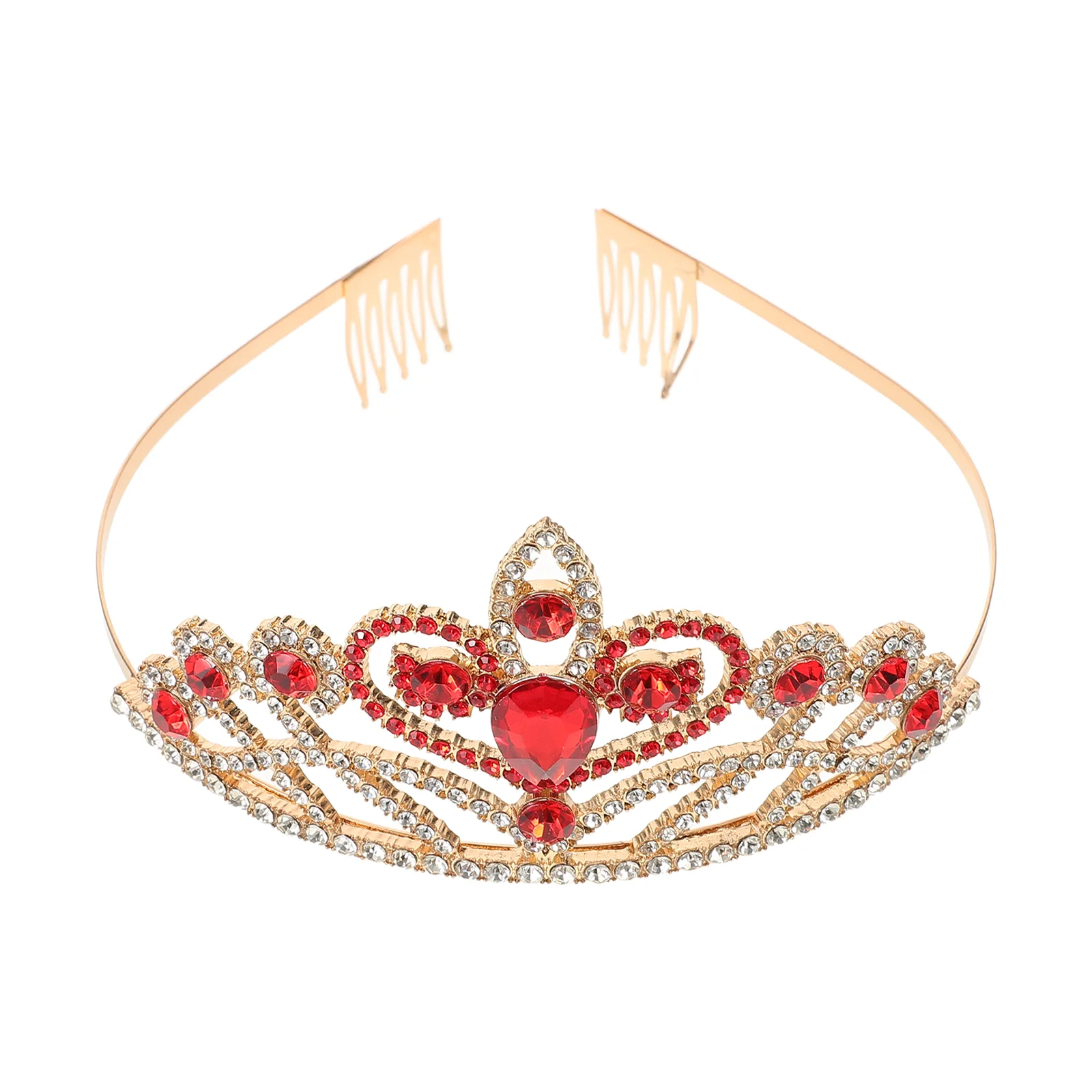 

Crystal Rhinestone Gold Red Hair Tiara Crown with Comb Wedding Party Women Bridal Headband Crystal Rhinestone Crown