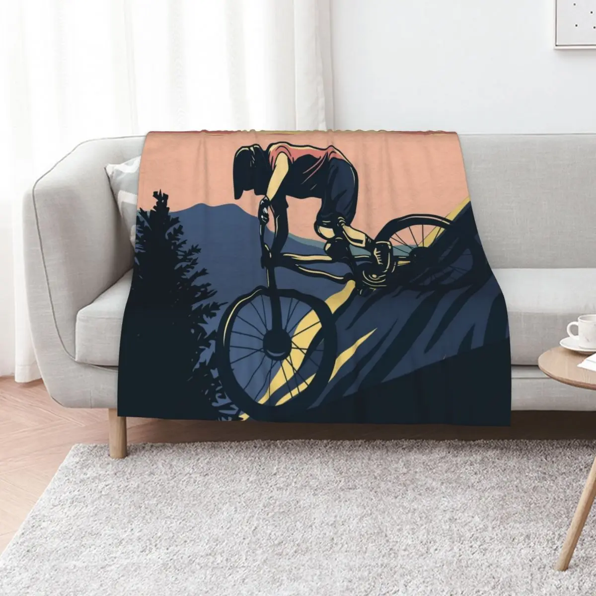 

Downhill Mountain Biker Throw Blanket Cute Plaid Decoratives for sofa Flannel Fabric Blankets