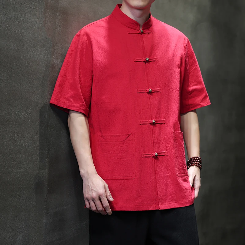 2025 Men's Chinese Style Shirts Traditional Kung Fu Tai Chi Short Sleeve Tang Suit Uniform Shirt and Blouses Jacket Clothing