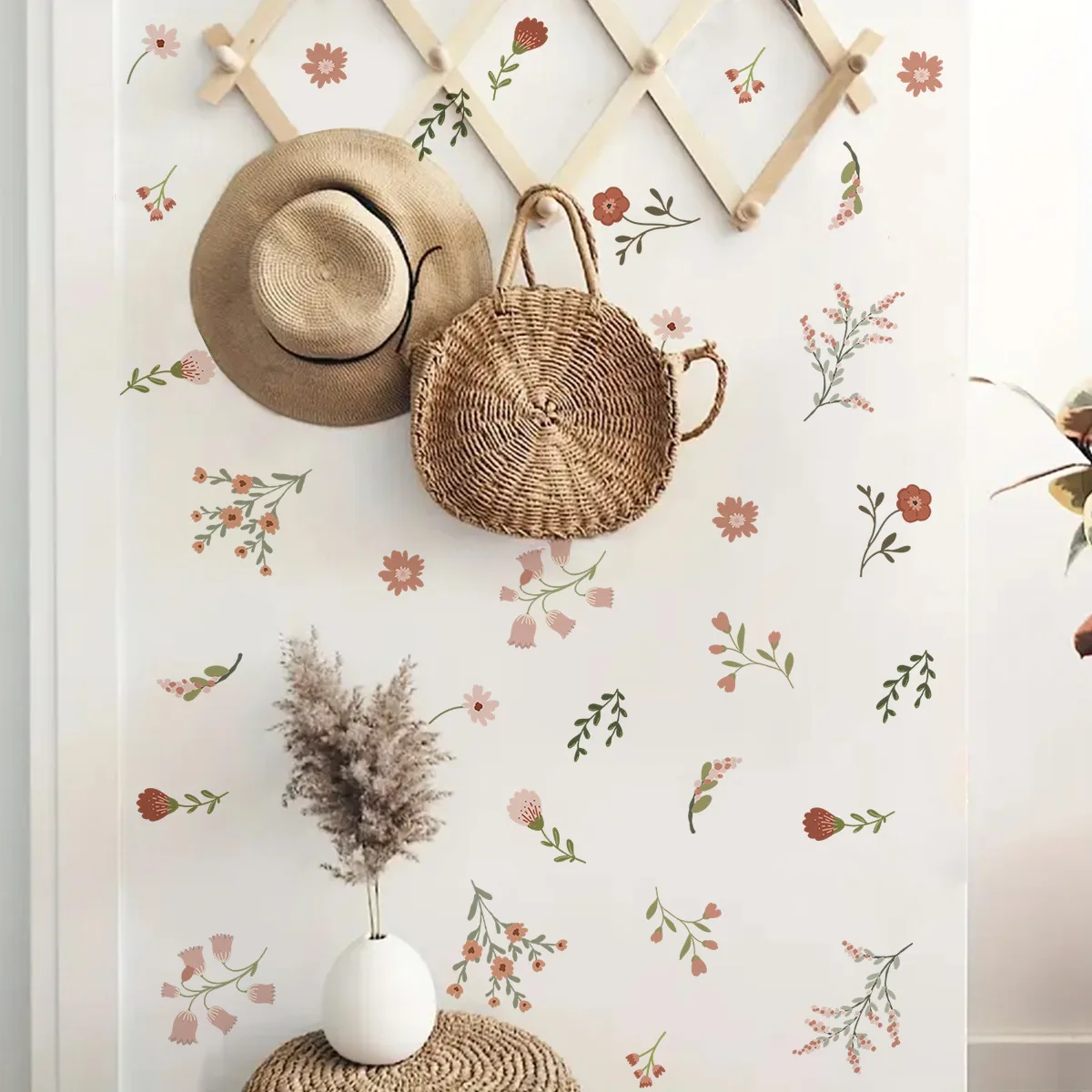 Boho Style Flowers Leaves Watercolor Wall Sticker Nursery Vinyl Wall Art Decals for Living Room Bedroom Kids Room Home Decor