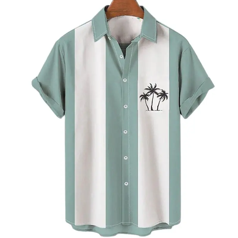 Camisa hawaiana de verano para hombre, camisas con estampado de árbol de coco en 3d para hombre, camisetas de playa de manga corta para vacaciones,