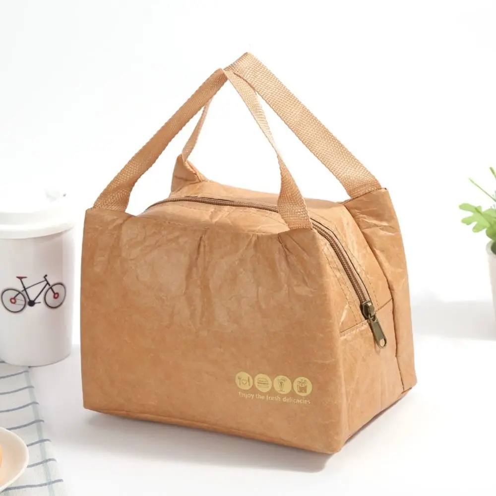 Bolsa de aislamiento para guardar comida, fiambrera plegable e impermeable, de papel Kraft, de mano, de lona