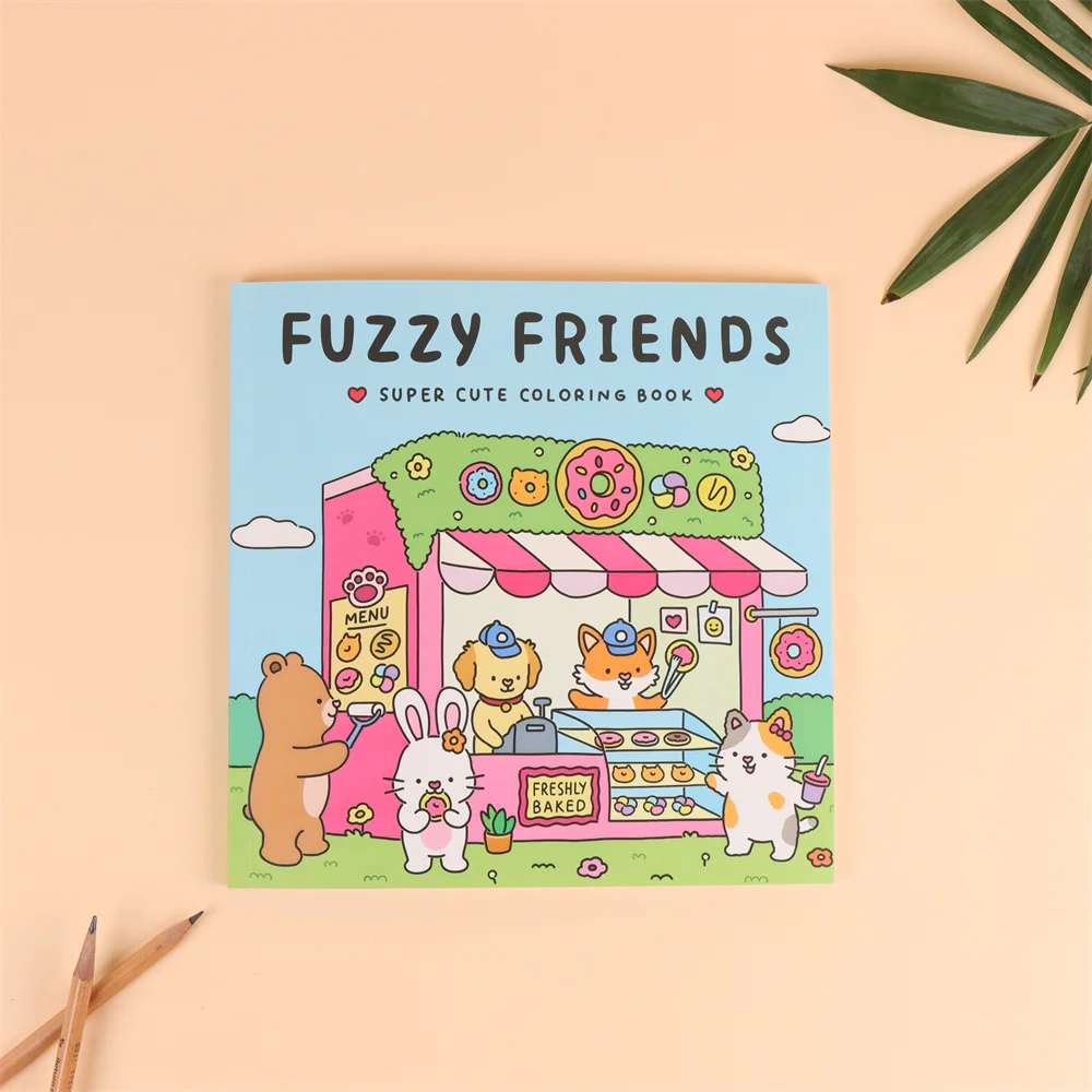 FUZZY FRIENDS Cute Comfy Coloring Book for Adults and Teens Featuring Adorable Creatures in Cozy Hygge Moments for Relaxation