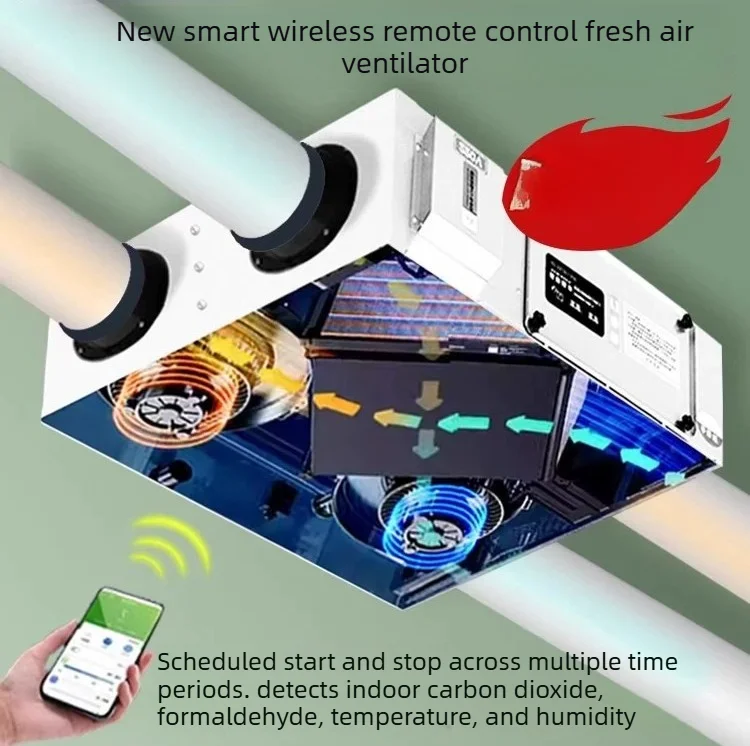 Residential Fresh Air Ventilation System with Whole-House Heat Recovery Unit Dual-Flow Supply and Exhaust Fresh Air Unit