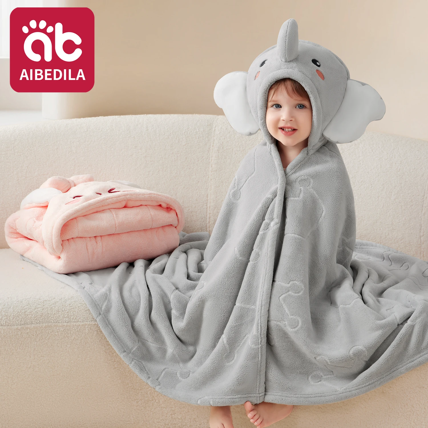 AIBEDILA Kids Bathrobe 150x100cm Hooded Plush Absorbent Children's Bath Towel Robe Adorable Home Bathing Clothing for Kids