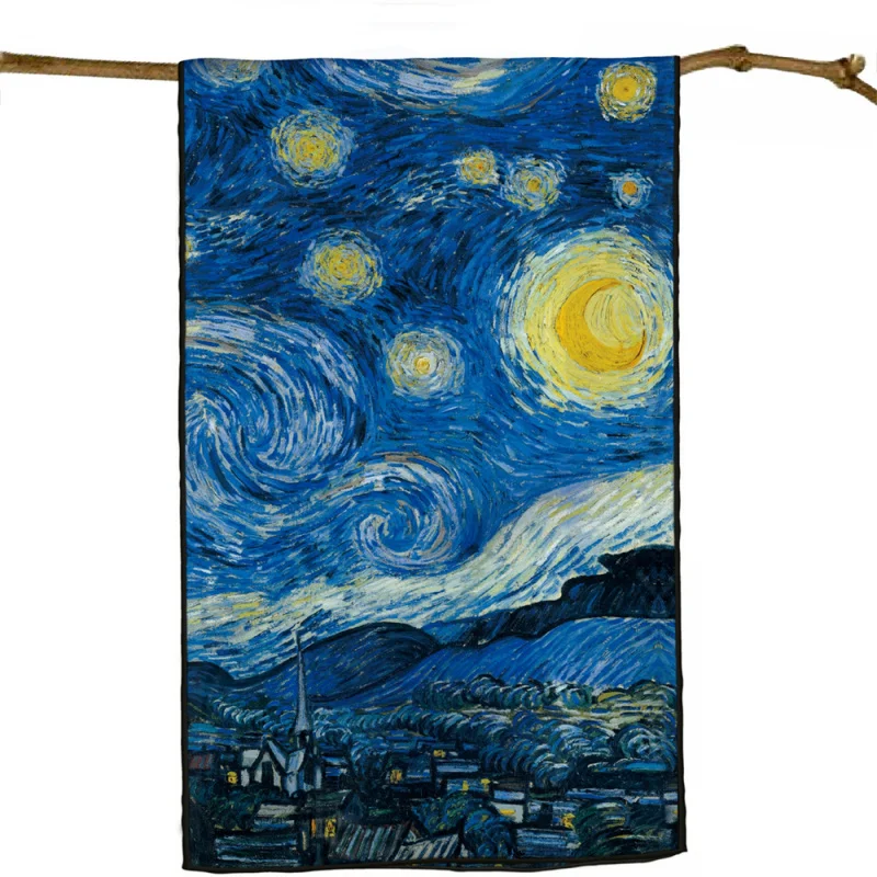 150cm Spring Long Vincent Van Gogh's Oil Painting Series Starry Women's Long Scarf All-Matching Bib Shawl Scarf for Four Sea