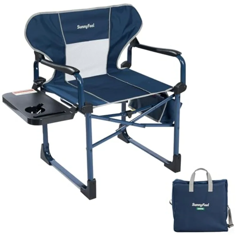 

Camping Directors Chair Aluminum Oversized Portable Folding Chair with Side Pocket and Adjustable Side Table for Beach, Fishing