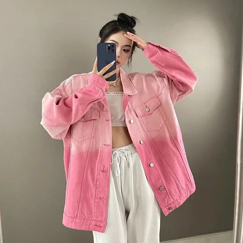 Purple Gradient Denim Jacket For Women 2023 New Korean Version Loose and Versatile Niche Trendy Brand bf Style Fashion Jacket