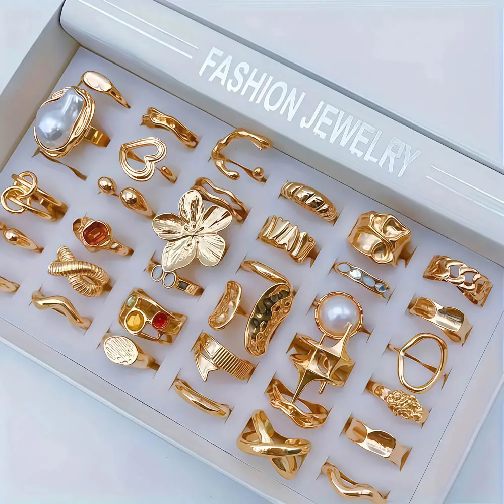 20 قطعة/الوحدة موضة أنيقة الزهور سحر هندسية غير النظامية خط مفتوح خواتم اللؤلؤ للنساء مزيج نمط أصابع مجوهرات حفلة هدية #4