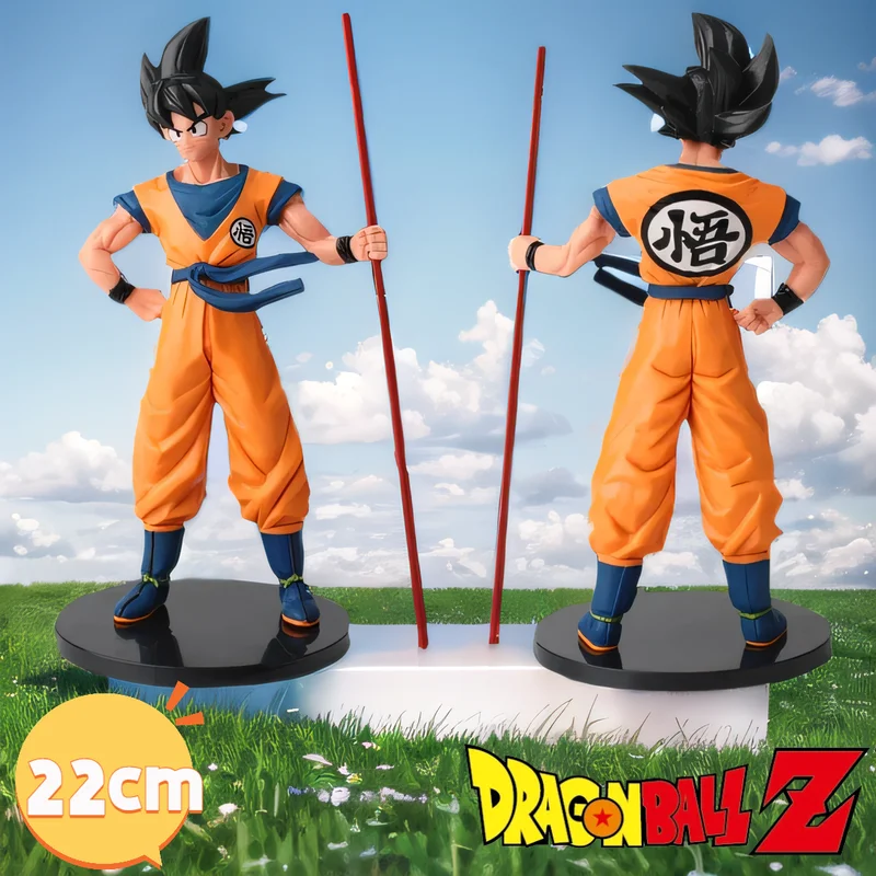 22cm Hot Dragon Ball Son Goku Super Saiyan Anime Figure Goku Dbz Action Figure Model Black And Red Double Sticks Are Replaceable