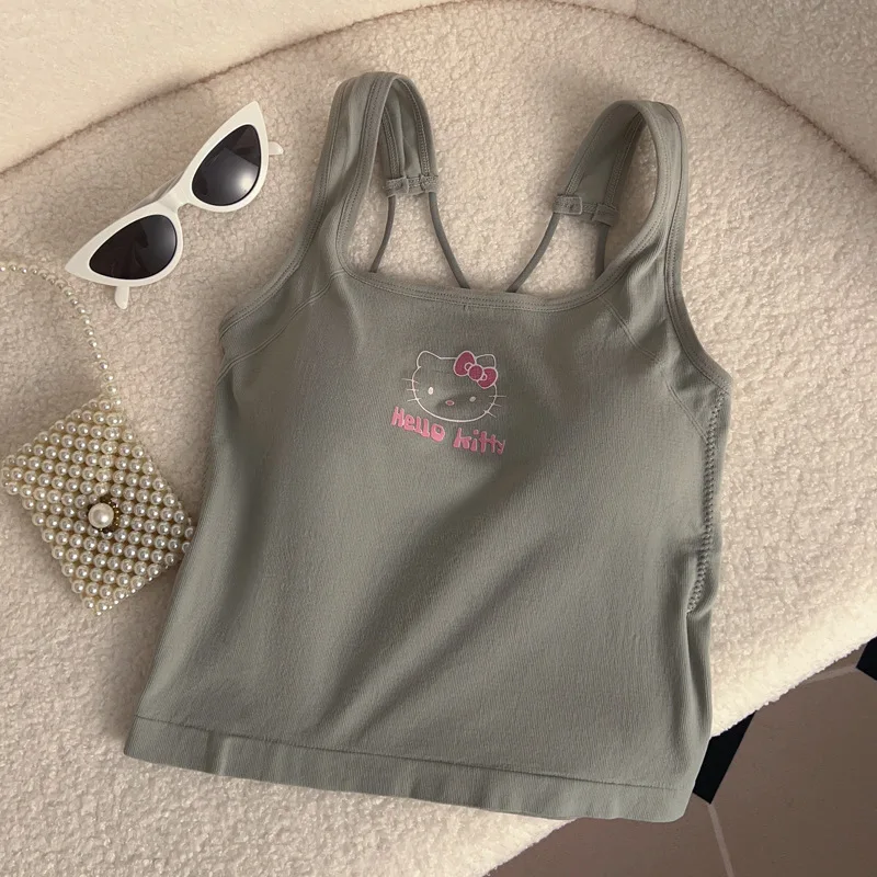 Anime Hello Kittys Fashion Women Clothing Y2K Tops with Breast Pad Cute T-Shirt Girls Summer Cropped Tops White Sexy Suspender - view 6