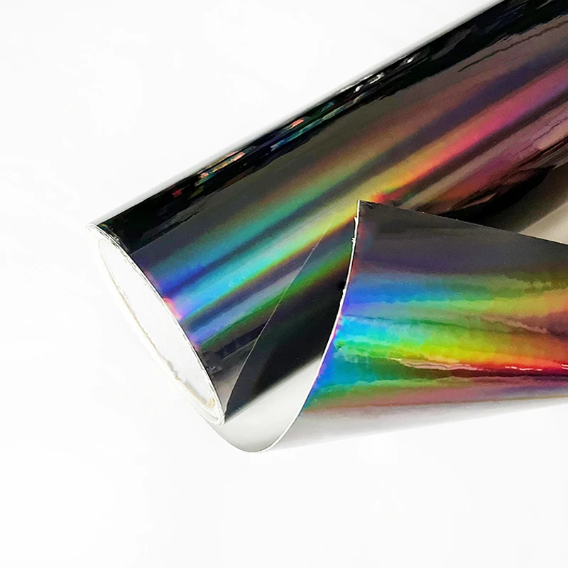 Glossy Holographic Plating Laser Chrome Black Vinyl Wrap Film With Air Release Self Adhesive DIY Car Motorcycle Bicycle Decorati