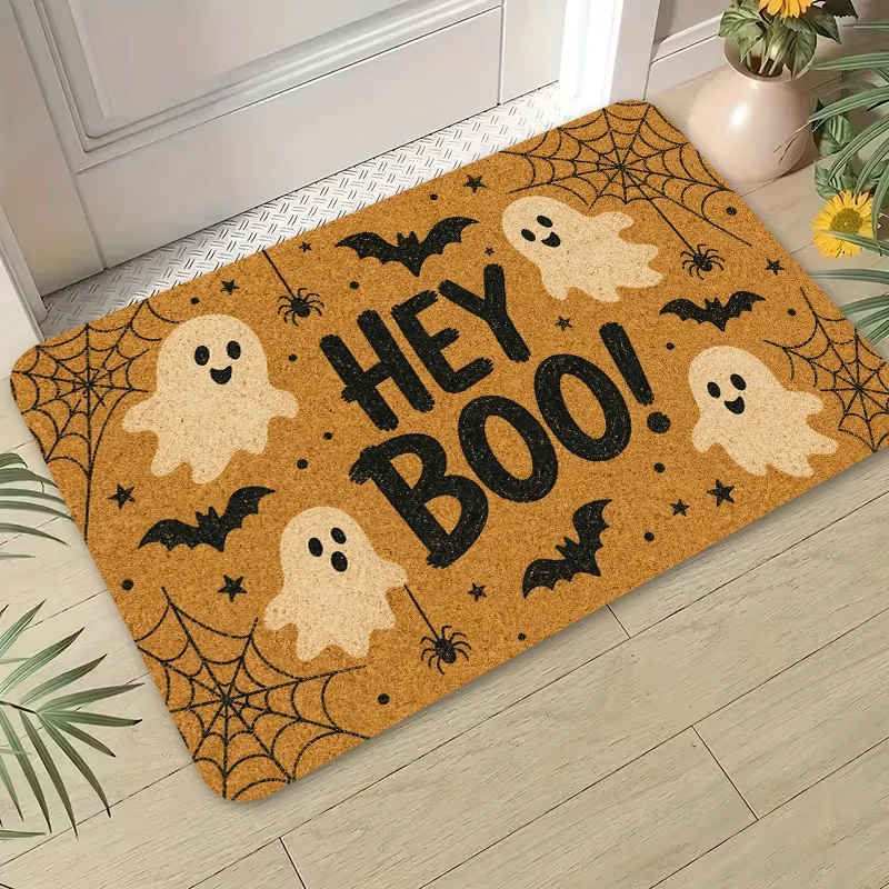 Happy Halloween Witch Hat Pumpkin Doormat, Bat Star Print Entry Mat, Spooky Season Front Door Decor Rug