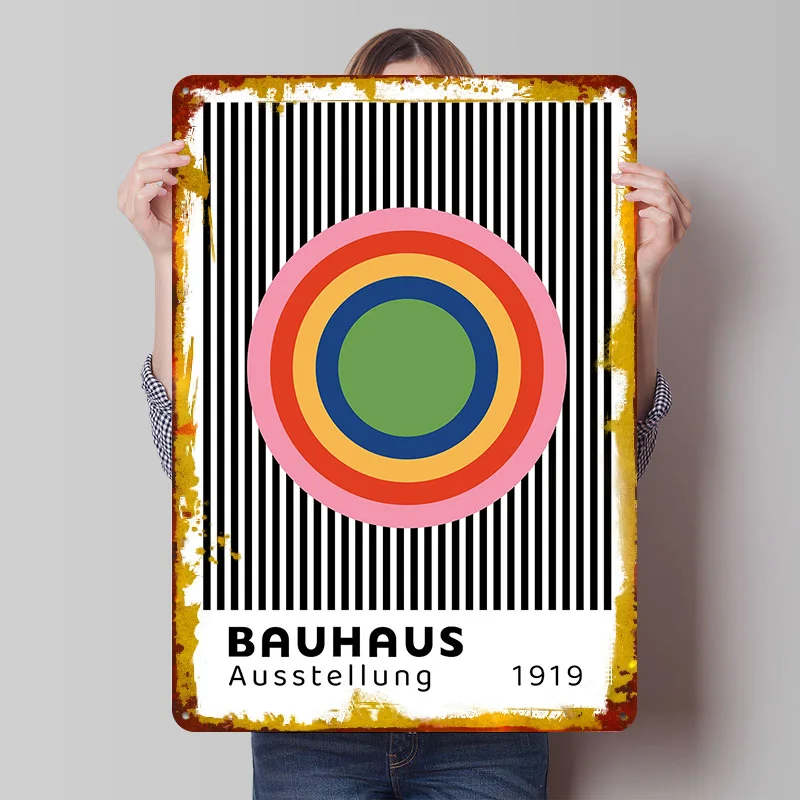 BAUHAUS | Concentric Rainbow Printed Poster Customized Wall Art Retro Vintage Metal Tin Signs for Room Ornaments Man Cave Decor