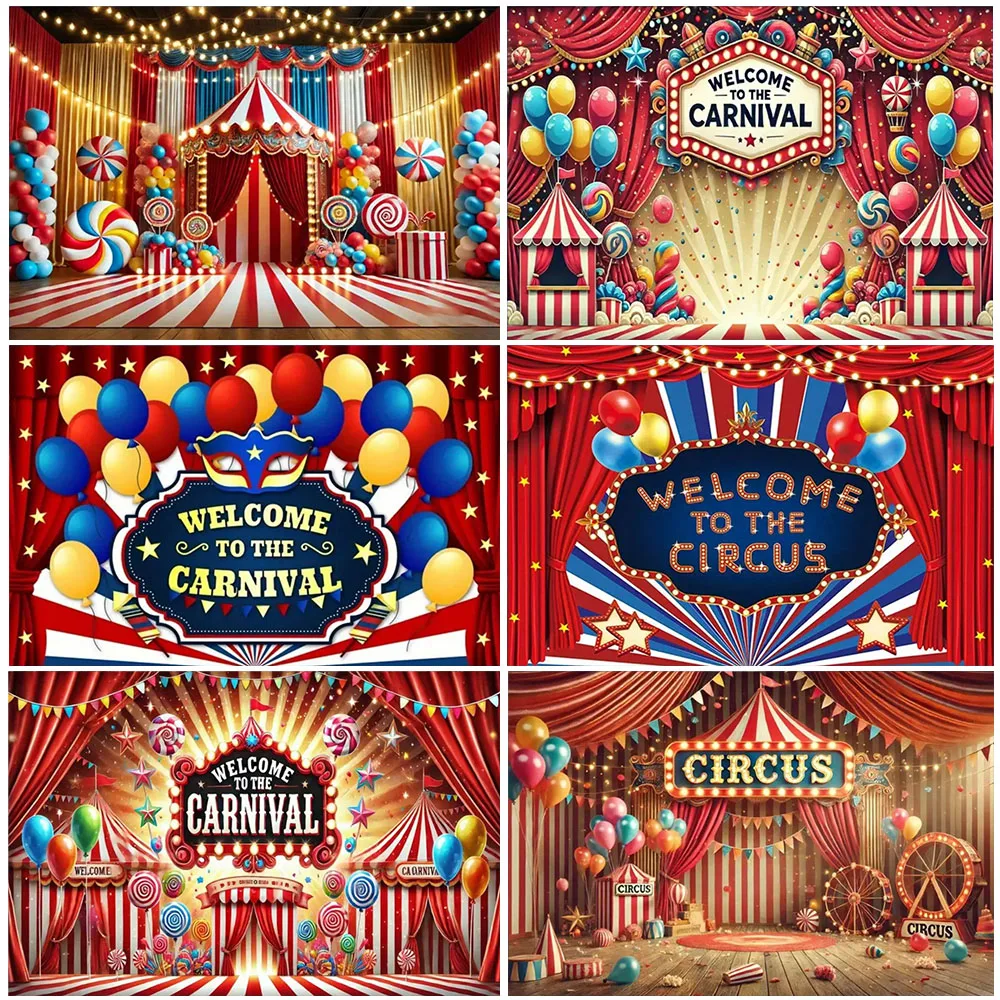 

Red Circus Tent Theme Festival Party Decorations Birthday Backdrop Photography Props Stage Light Background Baby Shower Supplies