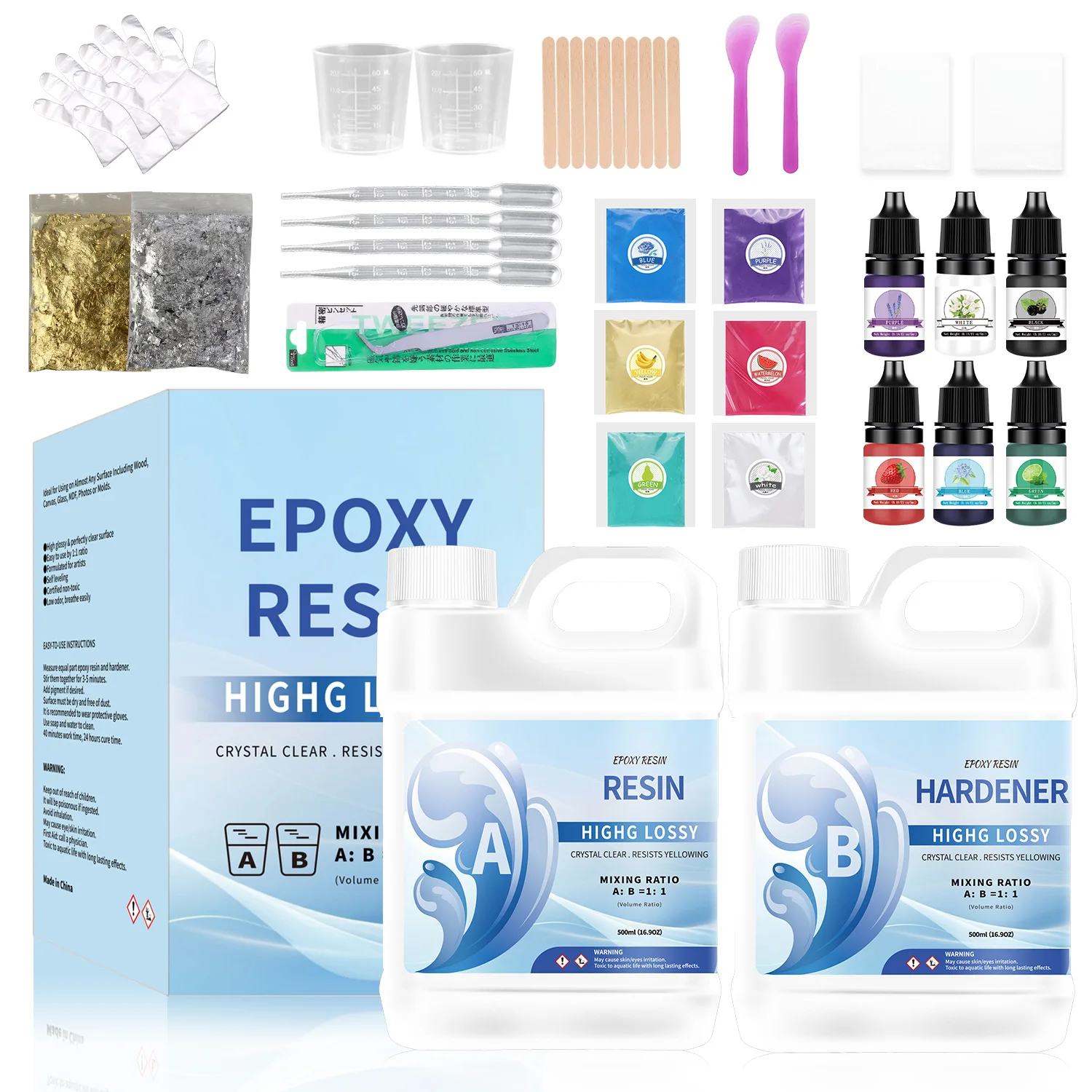 High Quality 1:1 Epoxy Resin AB Glue Set With Measuring Cup Gloves High Hardness Transparent  AB Glue Kit For Jewelry Making