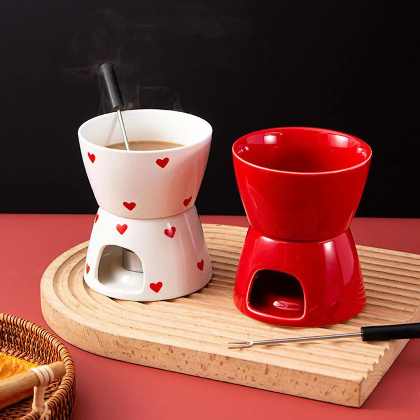 

Mini Portable Ceramic Melting Cup Chocolate Fondue Mug With Fork Personal Candy Warmer Melting Mug For Butter Desserts Snacks