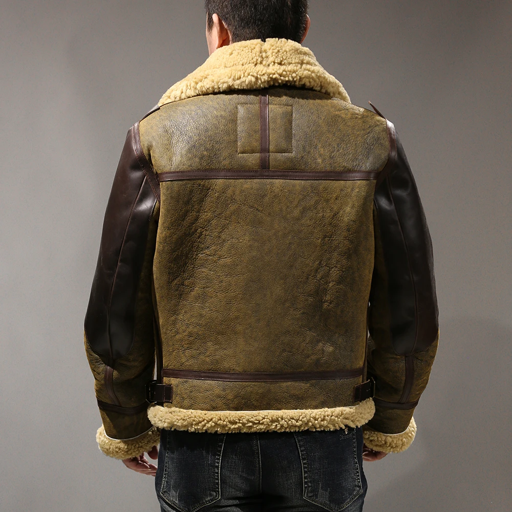 남성용 진짜 양 가죽 코트, B31901 유럽 사이즈, 고품질, 슈퍼 웜, Big B3 Shearling 폭격기, 밀리터리 모피 재킷